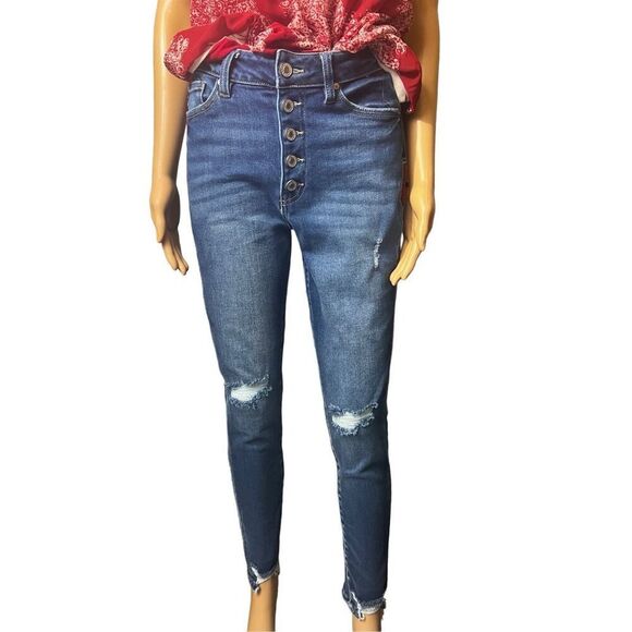 Kancan 🌻distressed button fly skinny jeans 9/28 - Picture 4 of 7